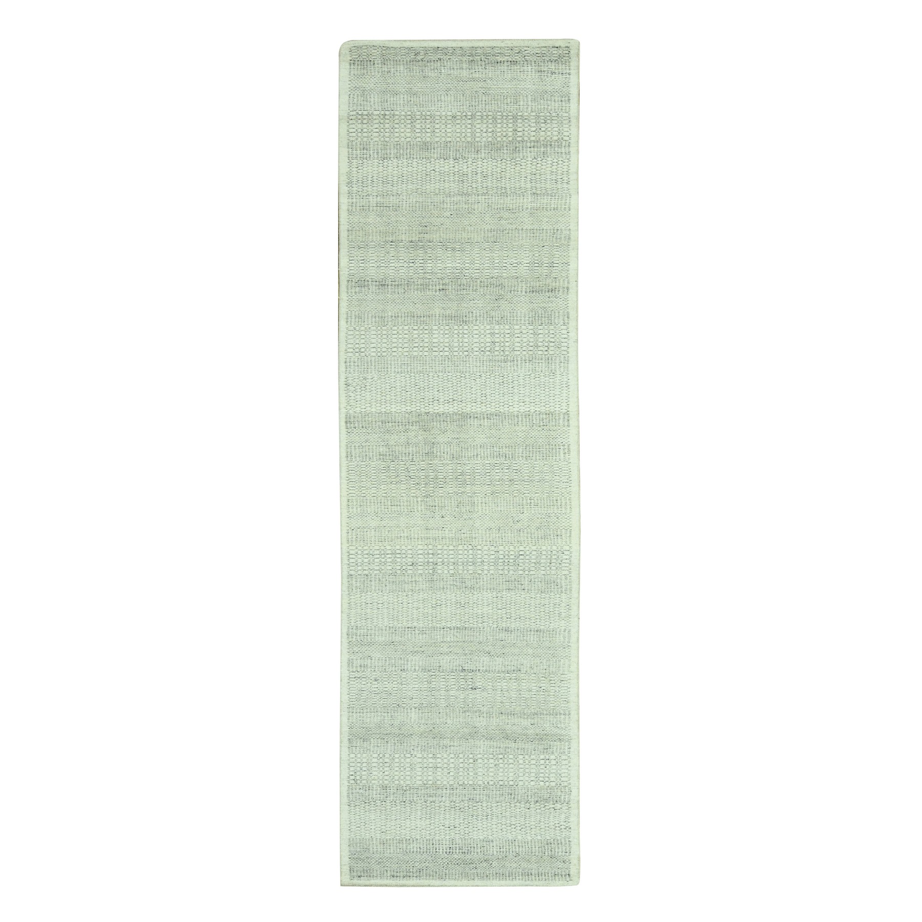 Misty Gray, Oxidized and Distressed Grass Design with Exposed Warps, 100% Wool, Hand Knotted, Runner, Oriental Rug